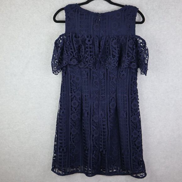 Taylor Women's Size 8 Navy-Blue Lace Dress Cold Shoulder - Picture 2 of 8